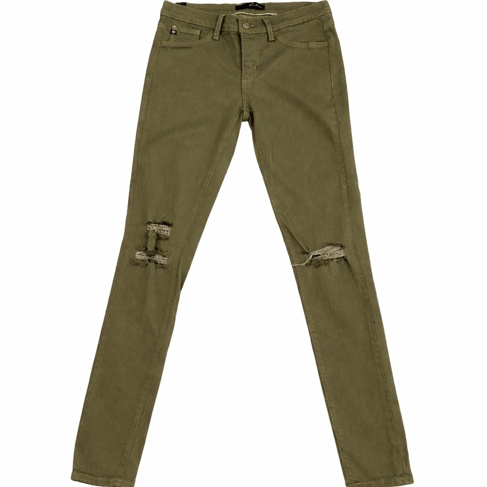 KanCan Olive Green Mid-Rise Distressed Skinny Jeans Size 27 NWOT - Picture 2 of 5